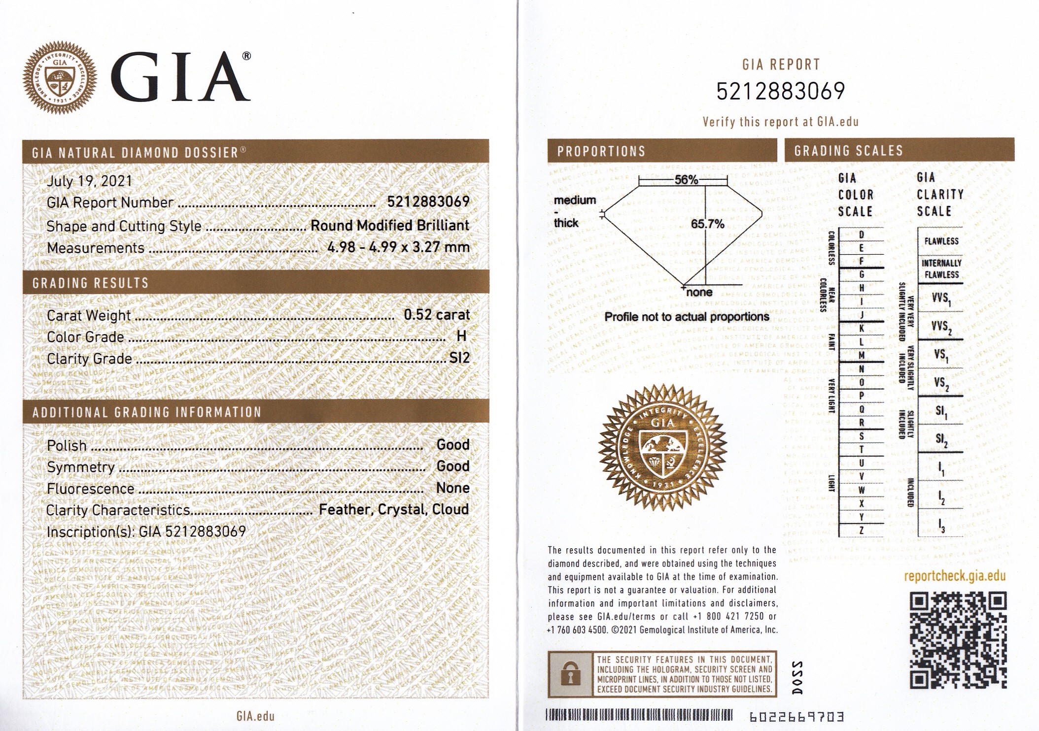 Round Brilliant Cut Diamond – 0.52ct.