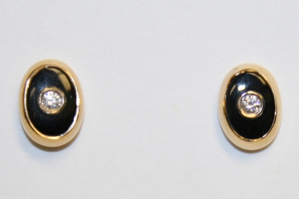 Yellow Gold Onyx and Diamond Earrings