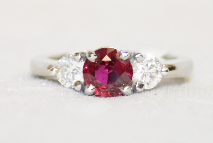 Ruby and Diamond Three Stone Ring