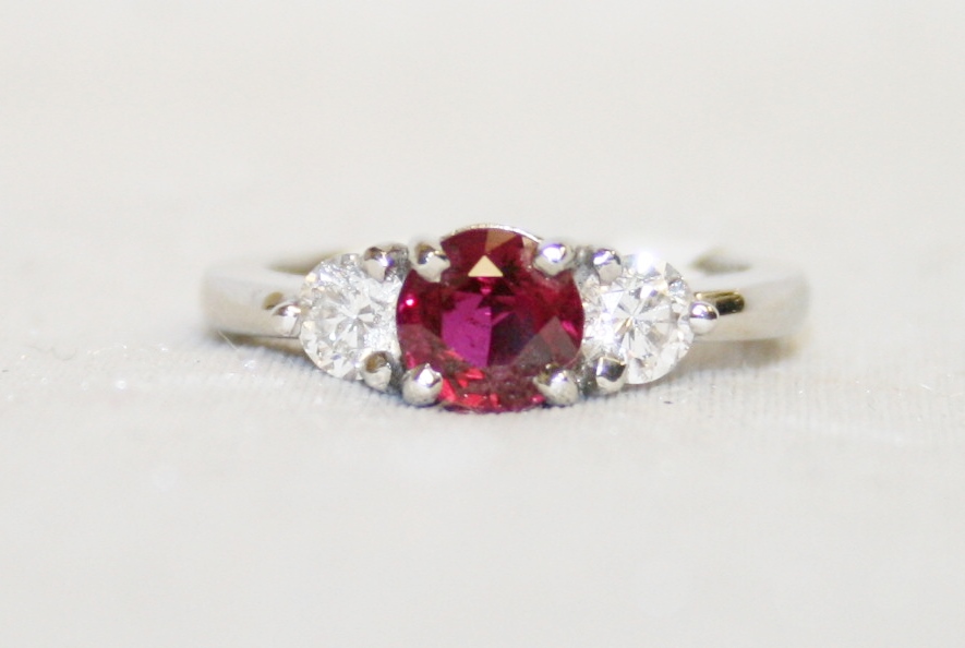 Ruby and Diamond Three Stone Ring
