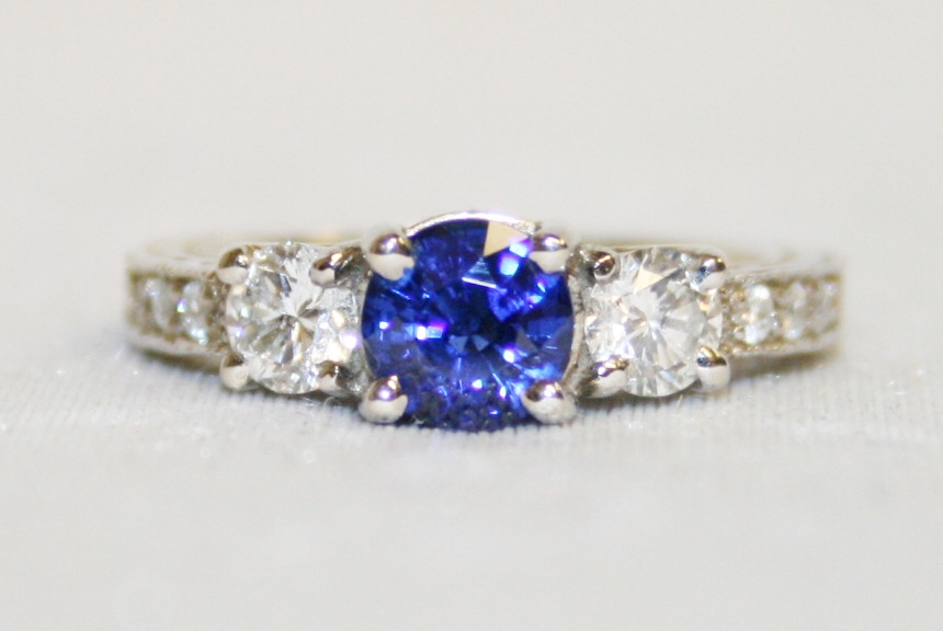 Sapphire and Diamond Three Stone Ring