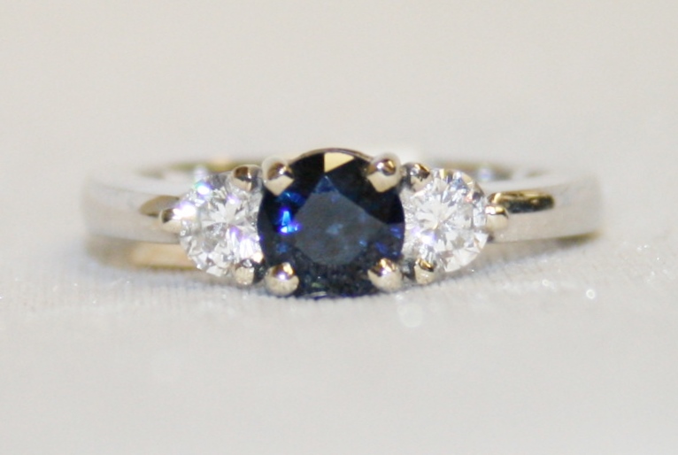 Sapphire and Diamond Three Stone White Gold Ring