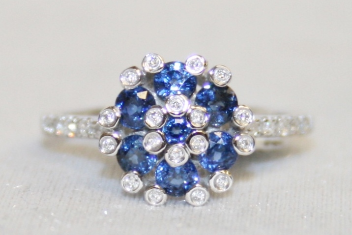 Sapphire and Diamond Cluster Ring