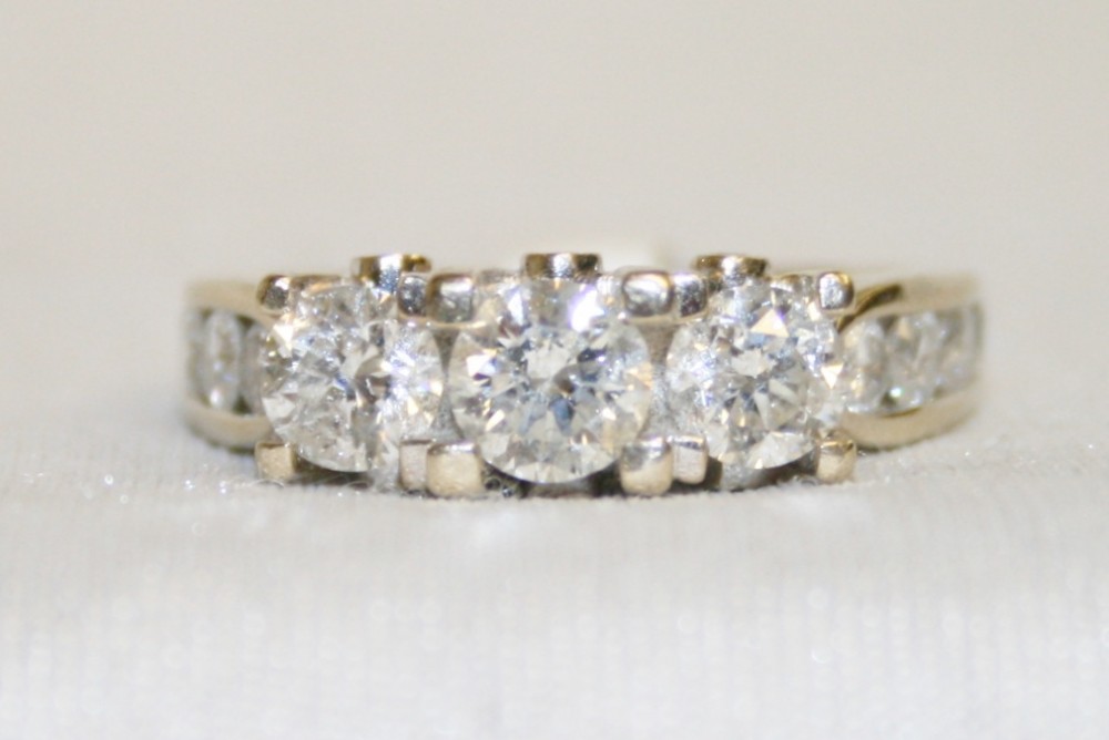 White Gold Three Stone Diamond Engagement Ring – 3.02ct. TW