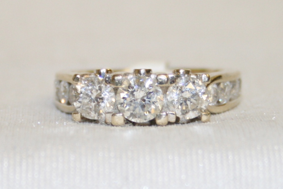 White Gold Three Stone Diamond Engagement Ring – 3.02ct. TW