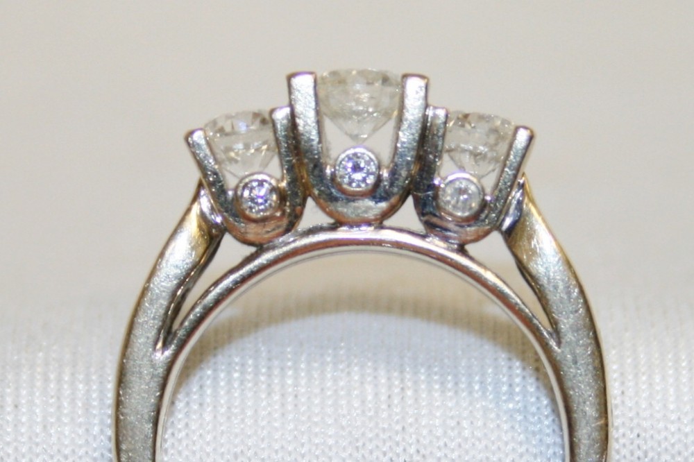 White Gold Three Stone Diamond Engagement Ring – 3.02ct. TW