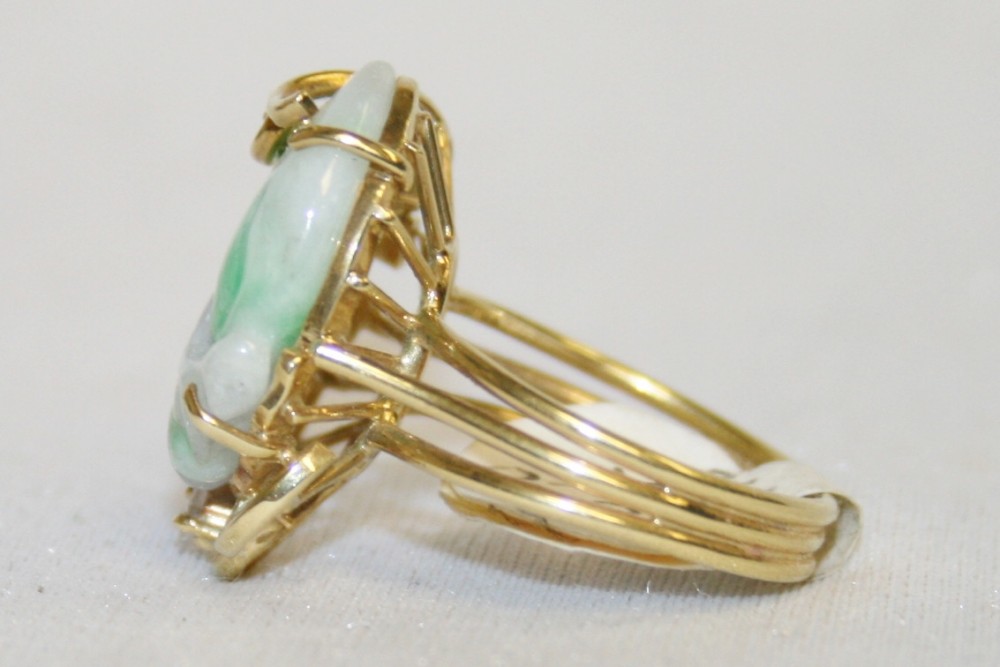 Carved Jade Acorn Ring with Diamond Accents