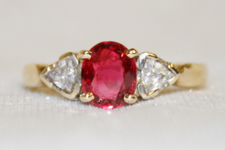 Pink Sapphire and Diamond Three Stone Ring