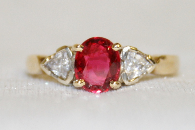 Pink Sapphire and Diamond Three Stone Ring