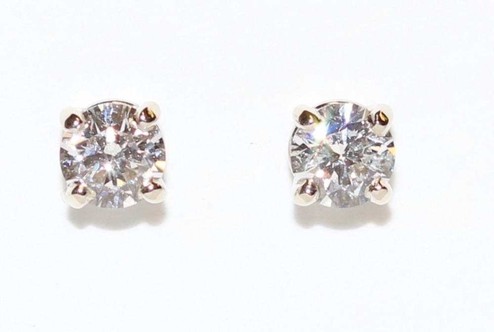 Round Brilliant Cut Diamond Stud Earrings – 0.88ct. Total Weight