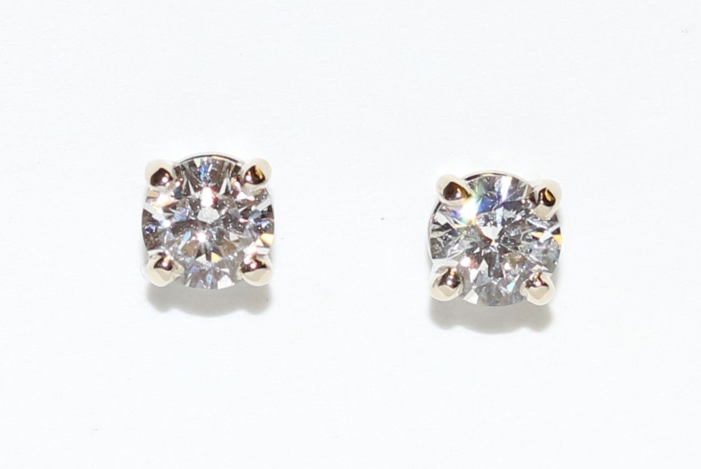 Round Brilliant Cut Diamond Stud Earrings – 0.88ct. Total Weight