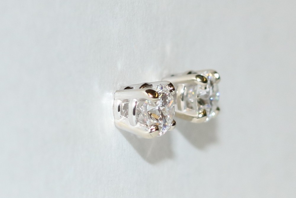 Round Brilliant Cut Diamond Stud Earrings – 0.88ct. Total Weight