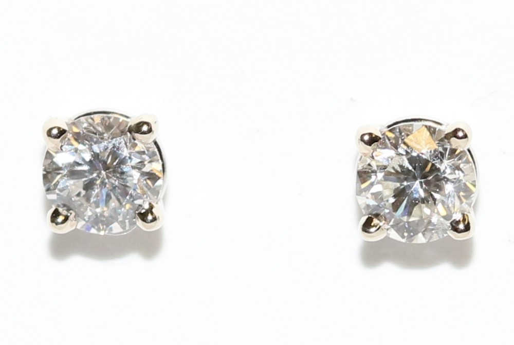 White Gold Round Diamond Stud Earrings – 0.89ct TW