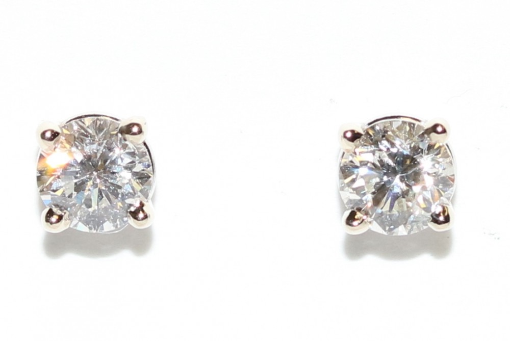 White Gold Round Diamond Stud Earrings – 0.89ct TW