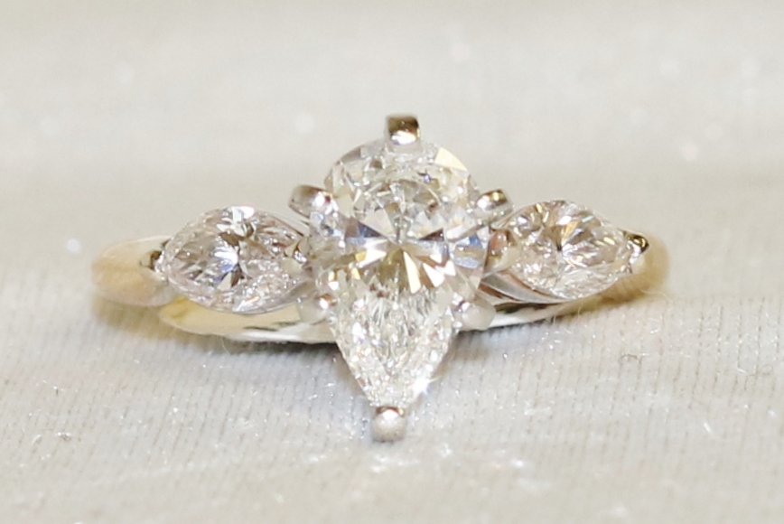 Three Stone Pear Shaped Diamond Ring – 1.81ct. Total Diamond Weight