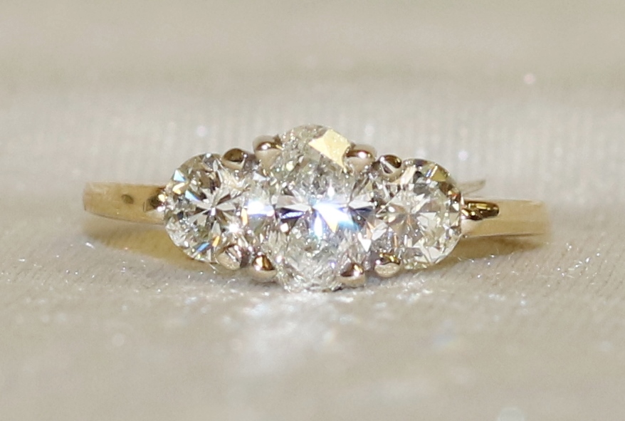 Oval Brilliant Cut Diamond Three Stone Ring – 1.83ct. Total Weight