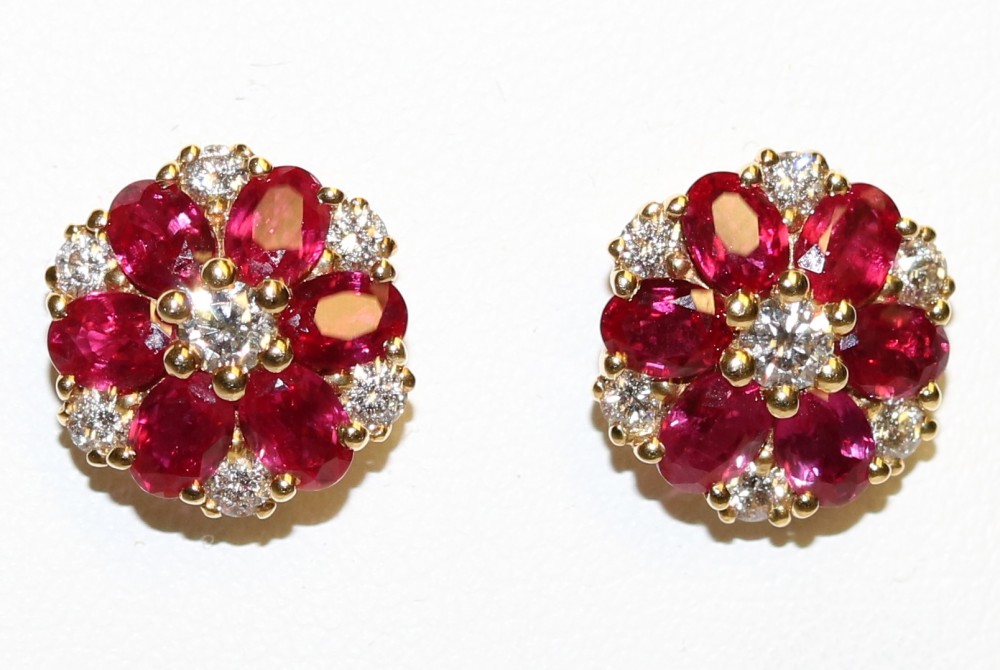Ruby and Diamond Cluster Earrings