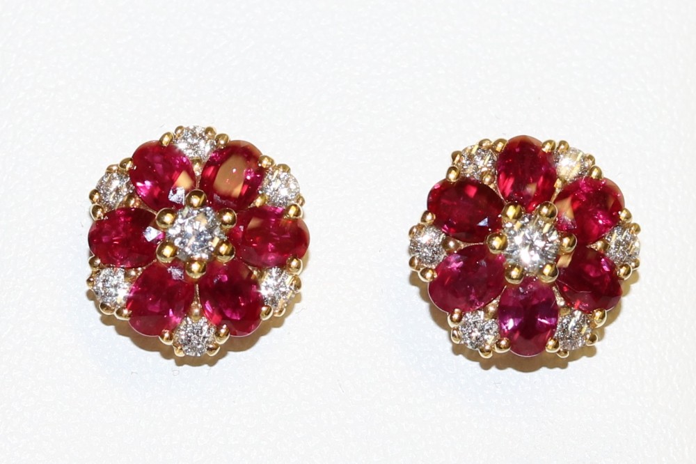 Ruby and Diamond Cluster Earrings
