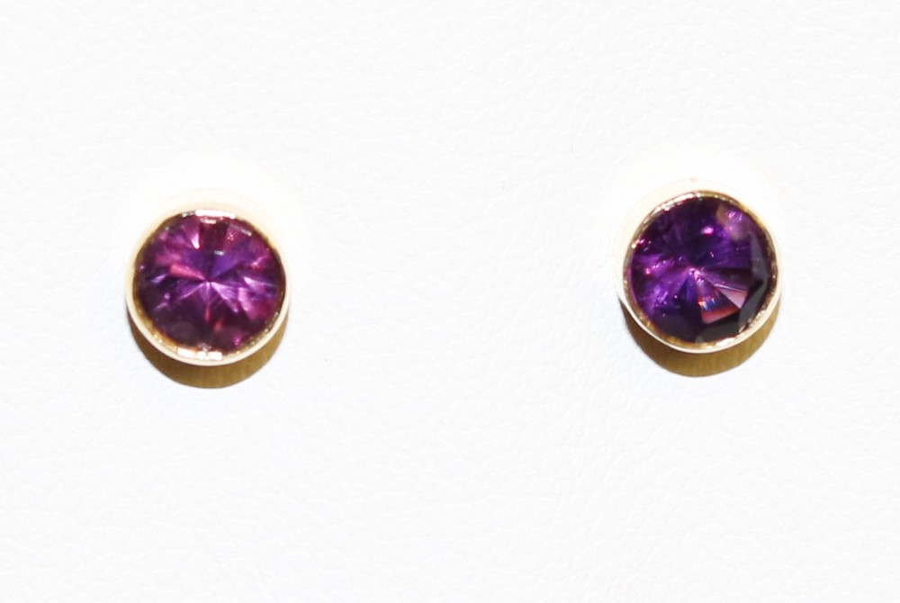 5mm Amethyst Stud Earrings Yellow Gold