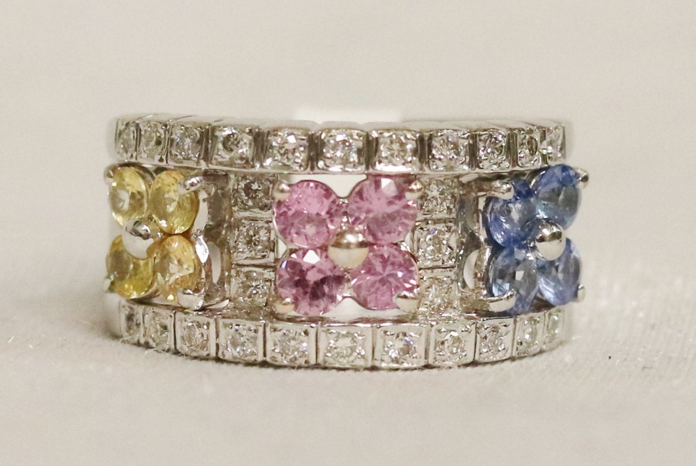 Sapphire and Diamond White Gold Band