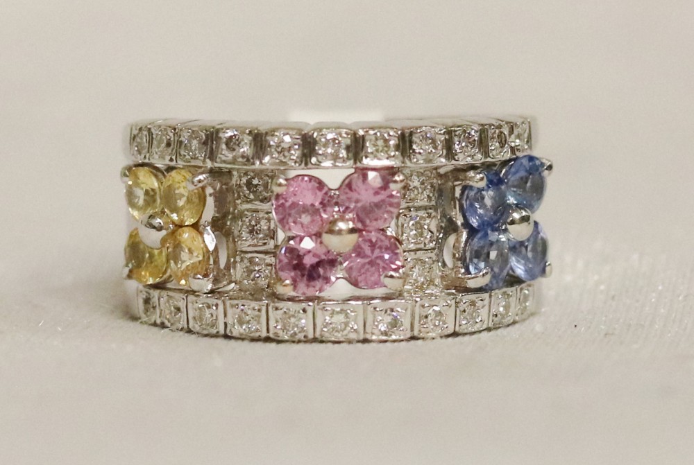 Sapphire and Diamond White Gold Band