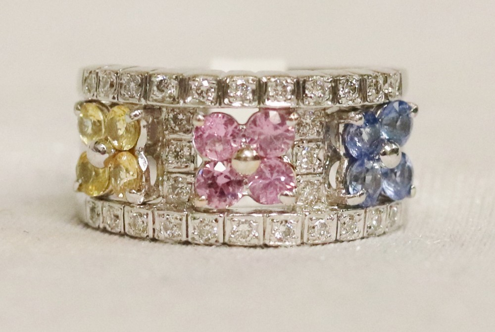 Sapphire and Diamond White Gold Band