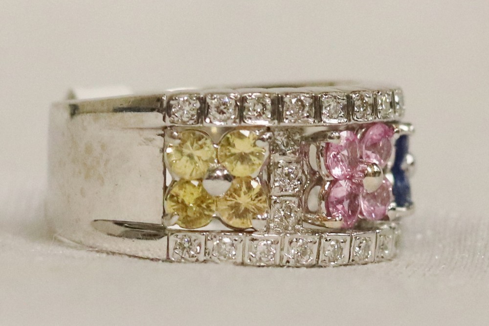 Sapphire and Diamond White Gold Band