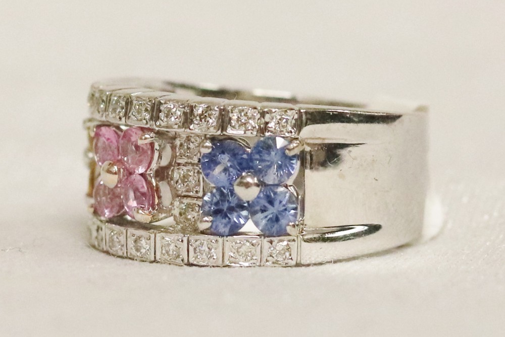 Sapphire and Diamond White Gold Band