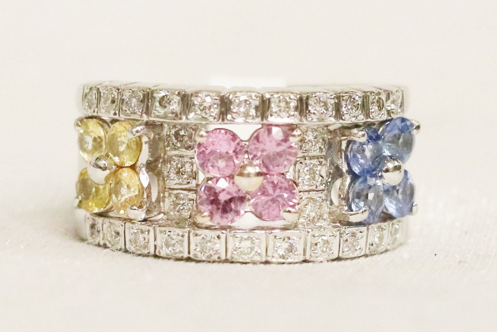 Sapphire and Diamond White Gold Band