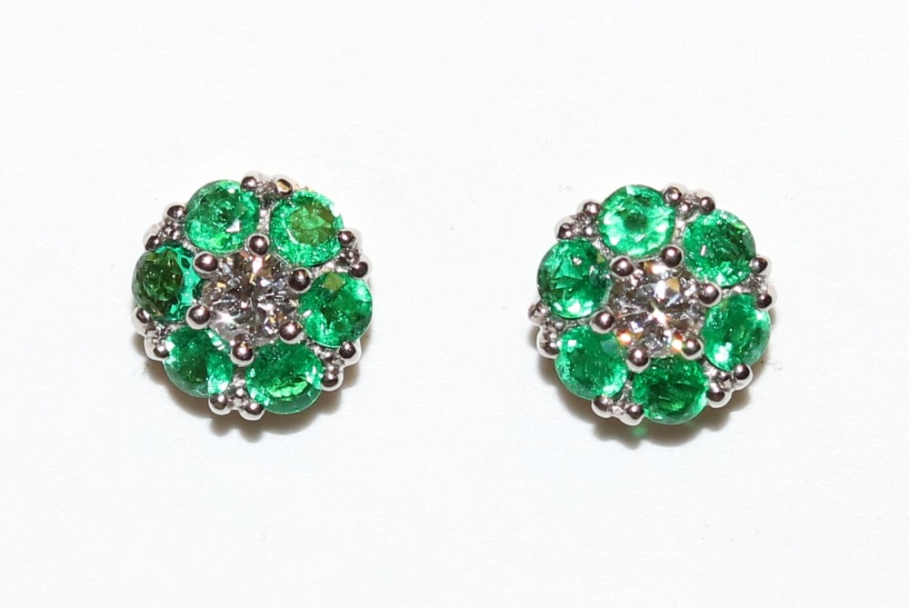 Emerald and Diamond Cluster Earrings