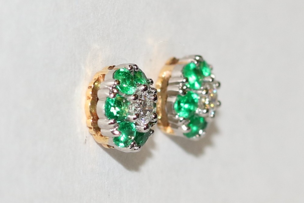 Emerald and Diamond Cluster Earrings
