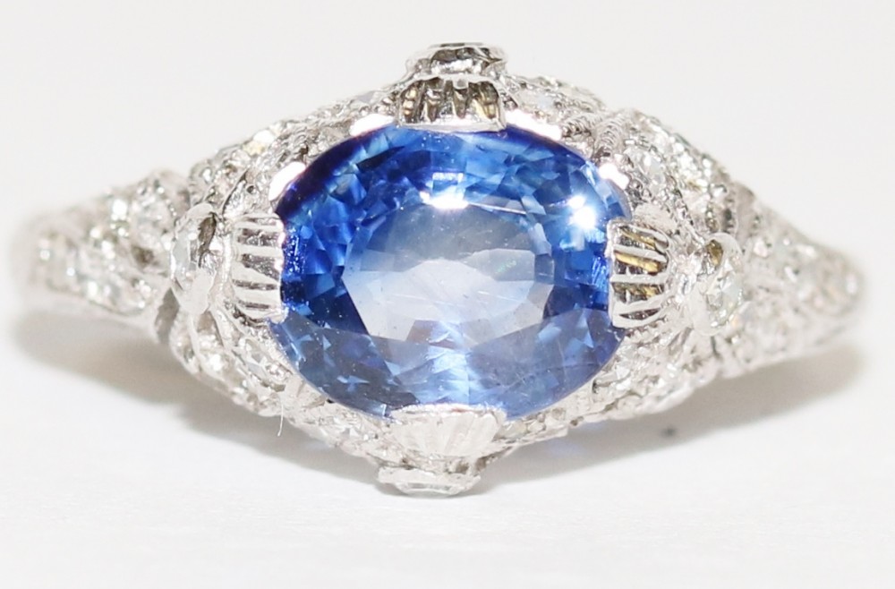 Sapphire Art Deco Style Basket Ring