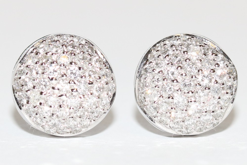Pave Set Diamond Button Clip Earrings