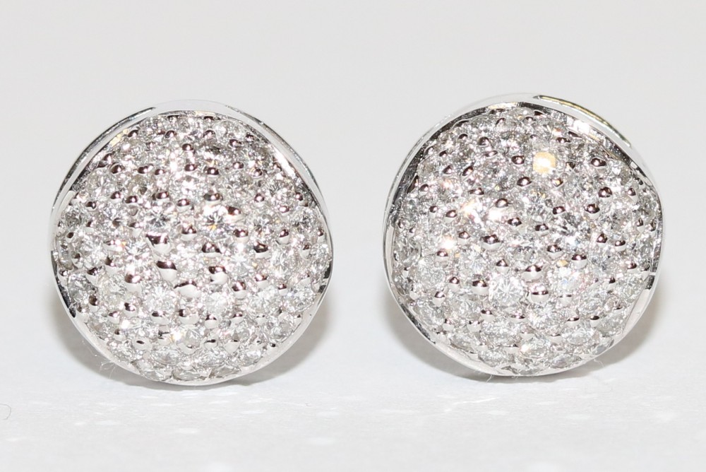 Pave Set Diamond Button Clip Earrings