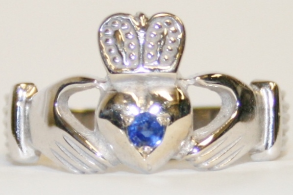 Men’s White Gold and Sapphire Claddagh Ring