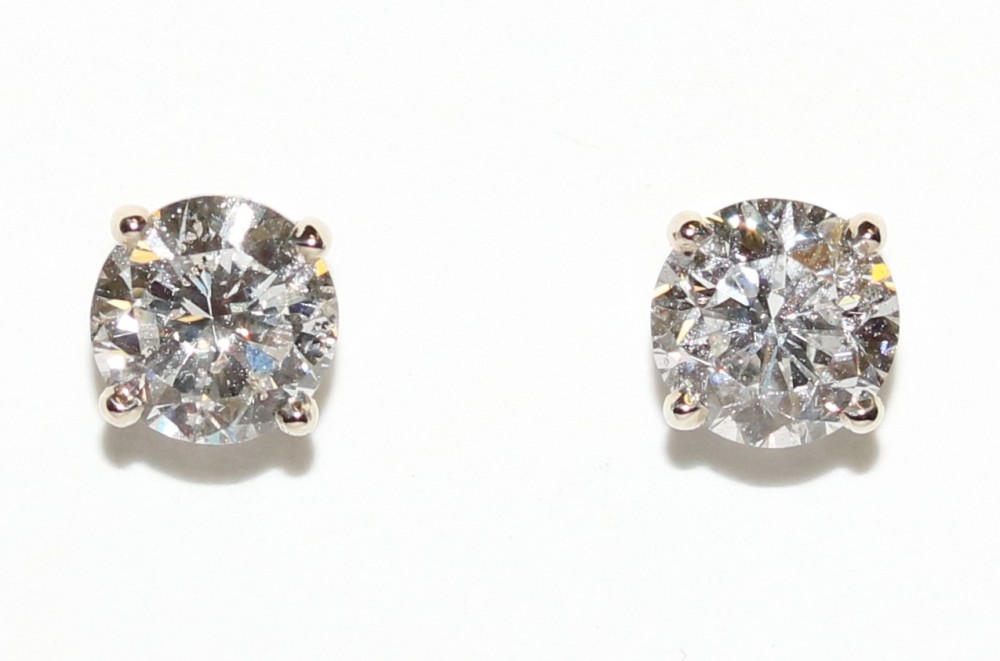 White Gold Round Brilliant Cut Diamond Stud Earrings – 2.95ct. TW