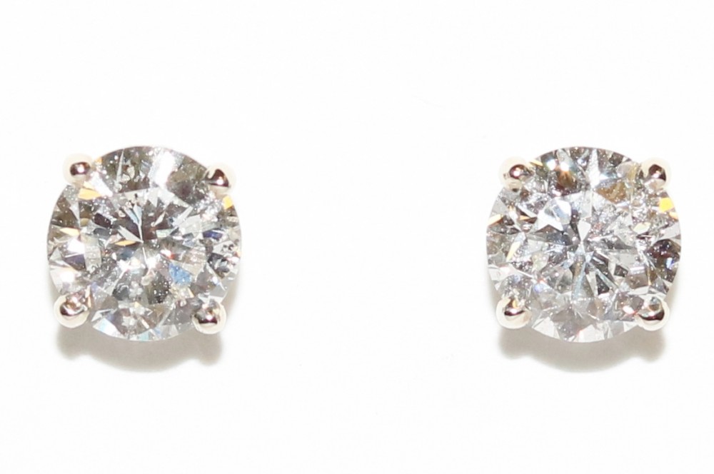 White Gold Round Brilliant Cut Diamond Stud Earrings – 2.95ct. TW