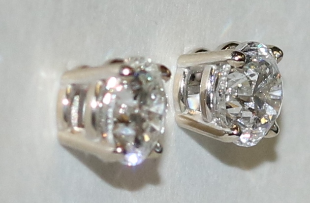 White Gold Round Brilliant Cut Diamond Stud Earrings – 2.95ct. TW