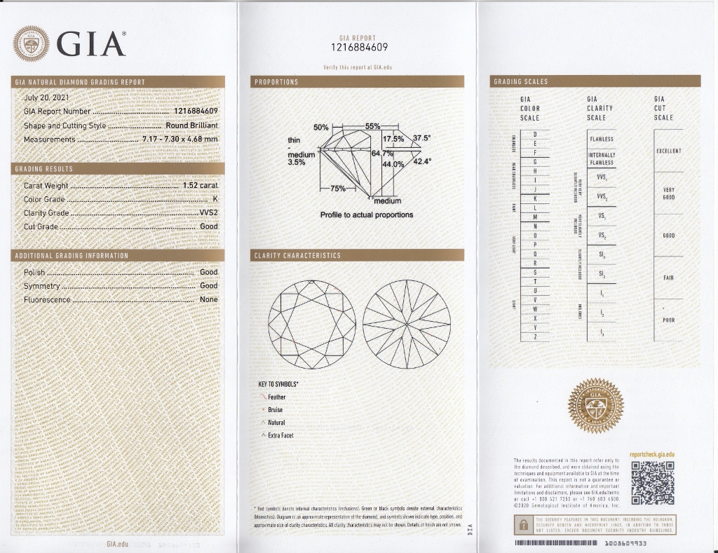 Round Brilliant Cut Diamond – 1.52ct.