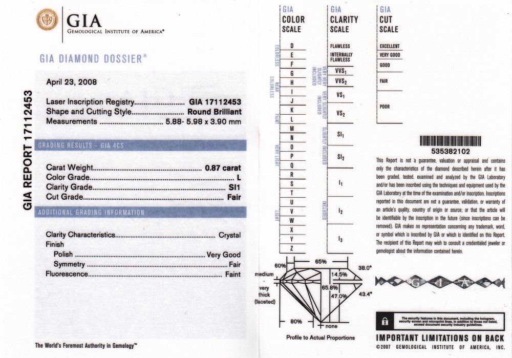 Round Brilliant Cut Diamond – 0.87 ct.