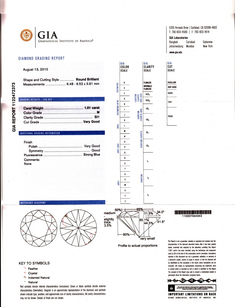 Round Brilliant Cut Diamond – 1.01 ct.