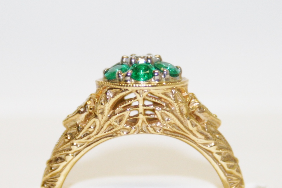 Emerald and Diamond Filigree Ring