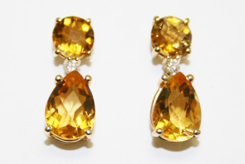 Citrine and Diamond Drop Earrings