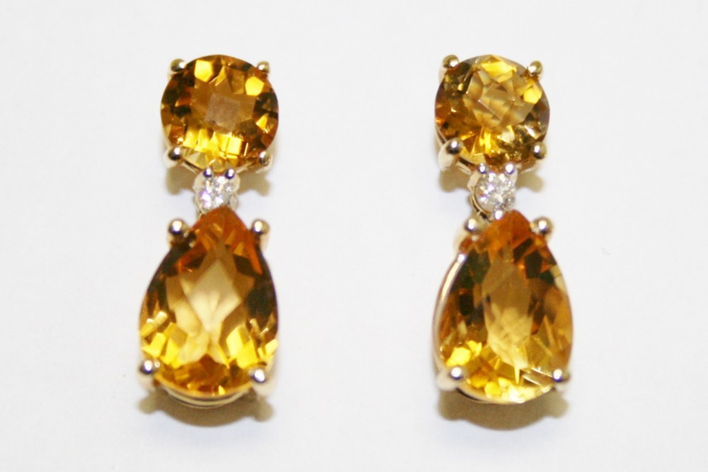 Citrine and Diamond Drop Earrings