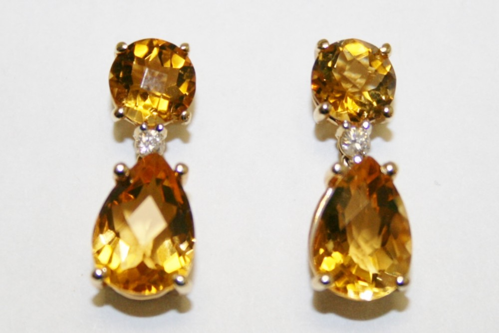 Citrine and Diamond Drop Earrings