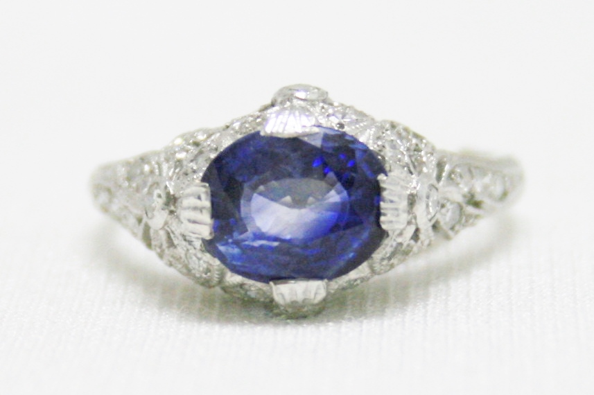 Sapphire Art Deco Style Basket Ring