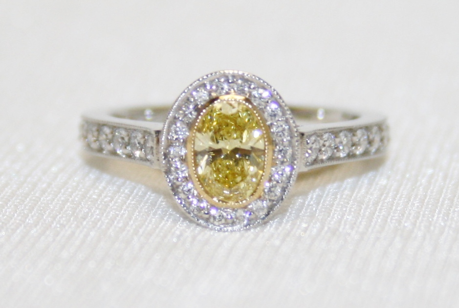 Martin Flyer Oval Brilliant Cut Fancy Yellow Diamond Ring – 0.96ct.
