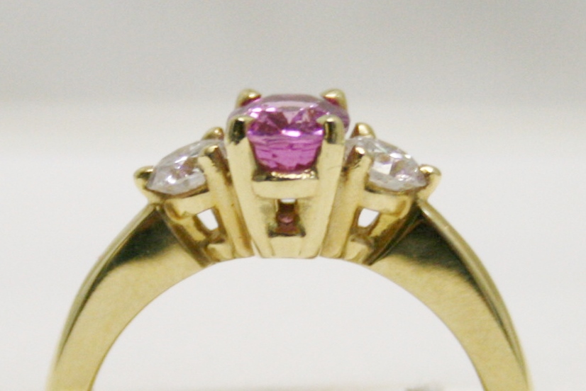 Pink Sapphire and Diamond Three Stone Ring