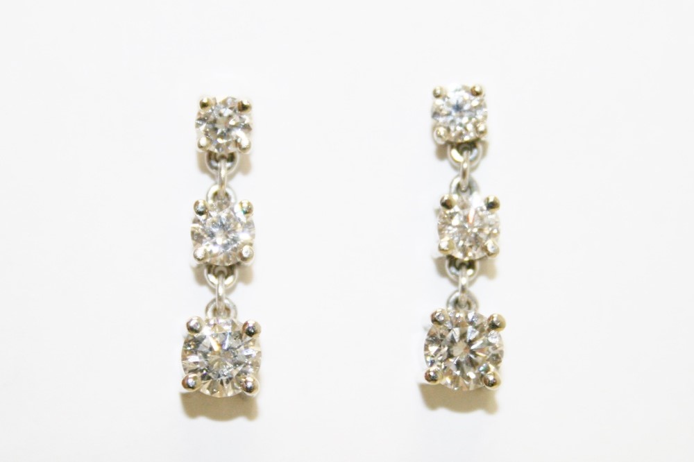 Three Stone Diamond Dangle Earrings – 2.14 ct. Total Weight