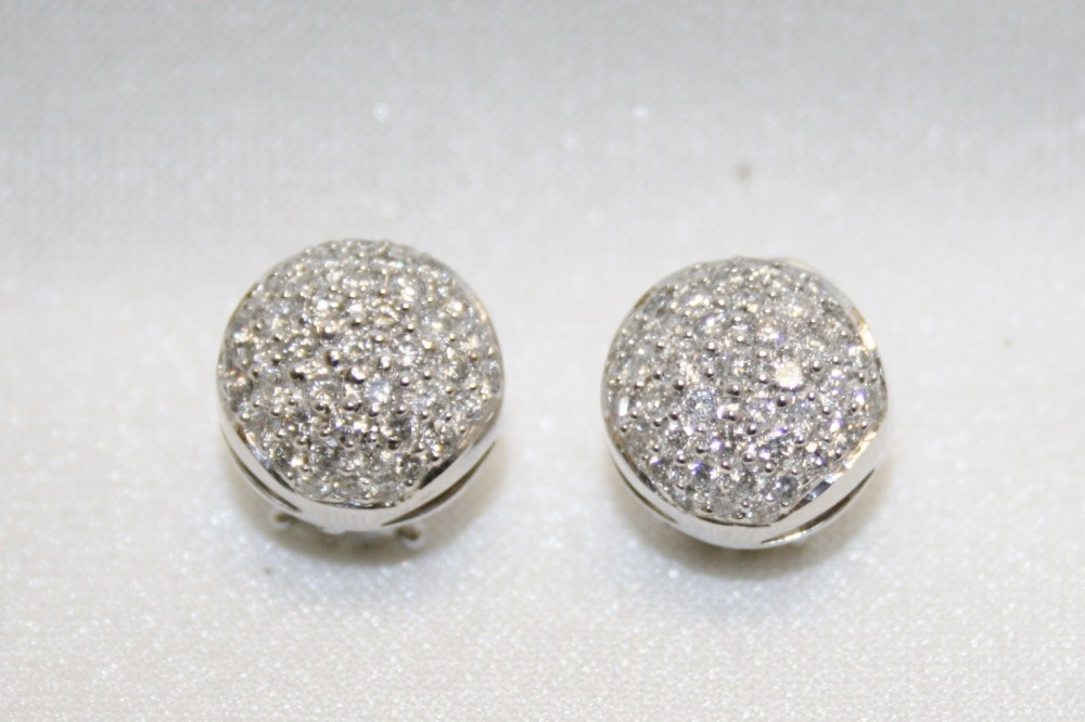 Pave Set Diamond Button Clip Earrings